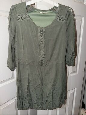 miami Olive Green Crochet-Trim Mini Dress